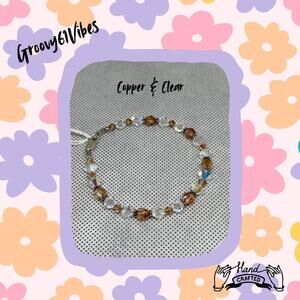 Copper Rounds Clear Bicones - Handcrafted Austrian Crystal Beaded Bracelet